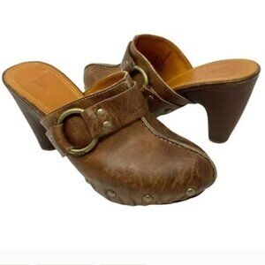 Frye Reese Ring Brown Leather Studded Clogs - Size 8.5